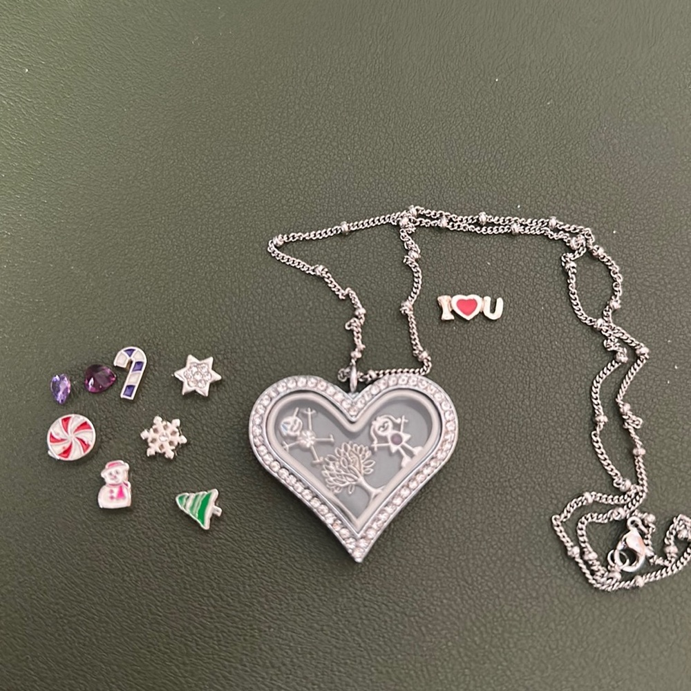 Mini Charms and Heart Charm holder necklace